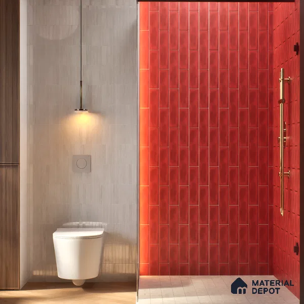 Subway Wall Tile TL 04826 AH Encanto Chilli Red 12 x 3 inch Ceramic Matte Finish - 6.5 mm | Suitable for Highlighter Walls, Foyer, Bathroom, Kitchen Wall & Backsplashes (Sample)