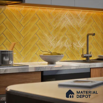 Subway Wall Tile TL 04826 AI Encanto Buttery Yellow 12 x 3 inch Ceramic Glossy Finish - 6.5 mm | Suitable for Highlighter Walls, Foyer, Bathroom, Kitchen Wall & Backsplashes