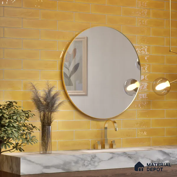 Subway Wall Tile TL 04826 AI Encanto Buttery Yellow 12 x 3 inch Ceramic Glossy Finish - 6.5 mm | Suitable for Highlighter Walls, Foyer, Bathroom, Kitchen Wall & Backsplashes