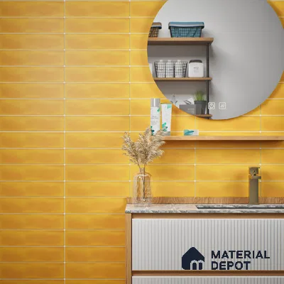 Subway Wall Tile TL 04826 AJ Encanto Buttery Yellow 12 x 3 inch Ceramic Matte Finish - 6.5 mm | Suitable for Highlighter Walls, Foyer, Bathroom, Kitchen Wall & Backsplashes (Sample)