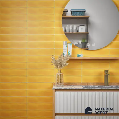 Subway Wall Tile TL 04826 AJ Encanto Buttery Yellow 12 x 3 inch Ceramic Matte Finish - 6.5 mm | Suitable for Highlighter Walls, Foyer, Bathroom, Kitchen Wall & Backsplashes