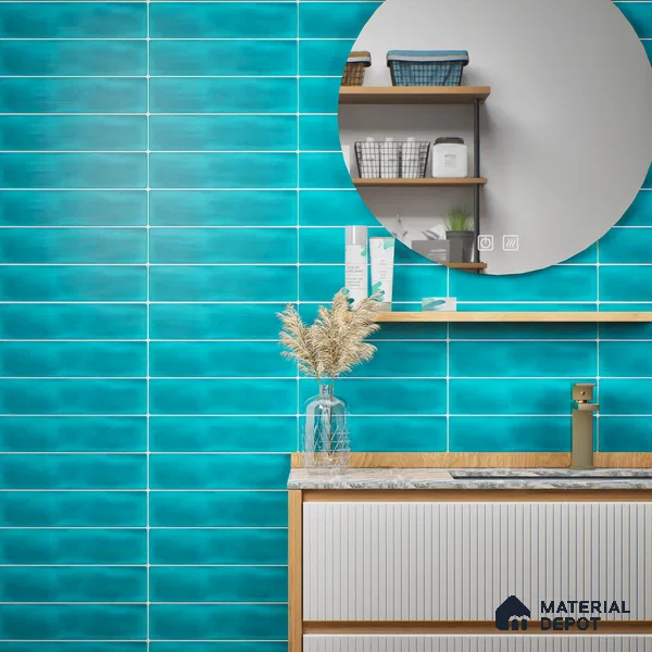 Subway Wall Tile TL 04826 AM Encanto Shade 4 Polsihed Blue 12 x 3 inch Ceramic Matte Finish - 6.5 mm | Suitable for Highlighter Walls, Foyer, Bathroom, Kitchen Wall & Backsplashes (Sample)