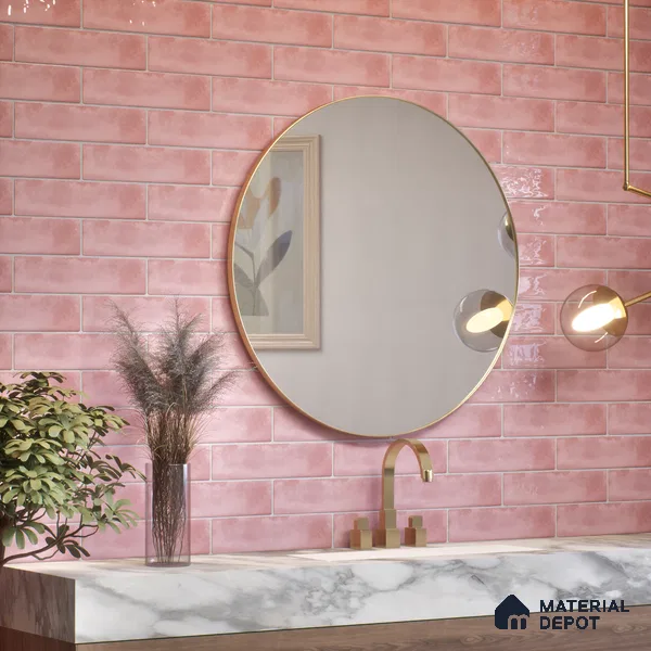 Subway Wall Tile TL 04826 C Encanto Shade 1 Nexa Rose Pink 12 x 3 inch Ceramic Glossy Finish - 6.5 mm | Suitable for Highlighter Walls, Foyer, Bathroom, Kitchen Wall & Backsplashes