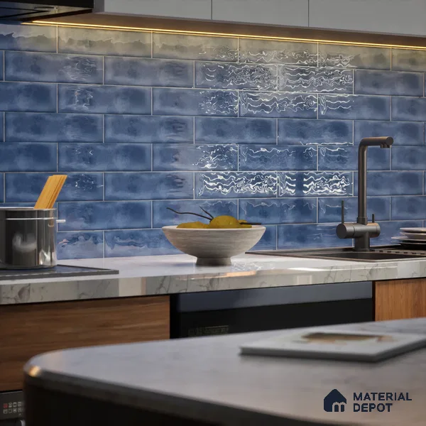 Subway Wall Tile TL 04826 E Encanto Shade 2 Bimini Blue 12 x 3 inch Ceramic Glossy Finish - 6.5 mm | Suitable for Highlighter Walls, Foyer, Bathroom, Kitchen Wall & Backsplashes (Sample)