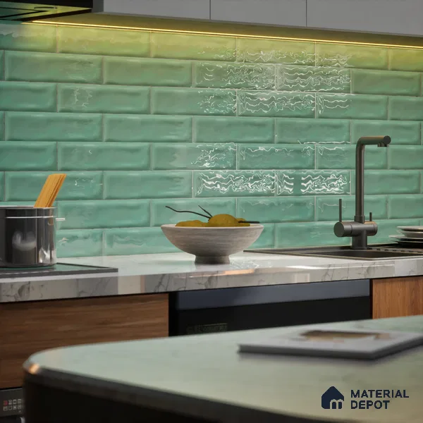 Subway Wall Tile TL 04826 G Encanto Vintage County Green 12 x 3 inch Ceramic Glossy Finish - 6.5 mm | Suitable for Highlighter Walls, Foyer, Bathroom, Kitchen Wall & Backsplashes (Sample)