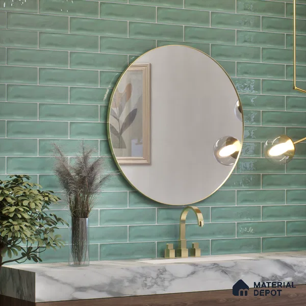 Subway Wall Tile TL 04826 G Encanto Vintage County Green 12 x 3 inch Ceramic Glossy Finish - 6.5 mm | Suitable for Highlighter Walls, Foyer, Bathroom, Kitchen Wall & Backsplashes (Sample)