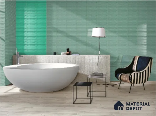 Subway Wall Tile TL 04826 G Encanto Vintage County Green 12 x 3 inch Ceramic Glossy Finish - 6.5 mm | Suitable for Highlighter Walls, Foyer, Bathroom, Kitchen Wall & Backsplashes (Sample)