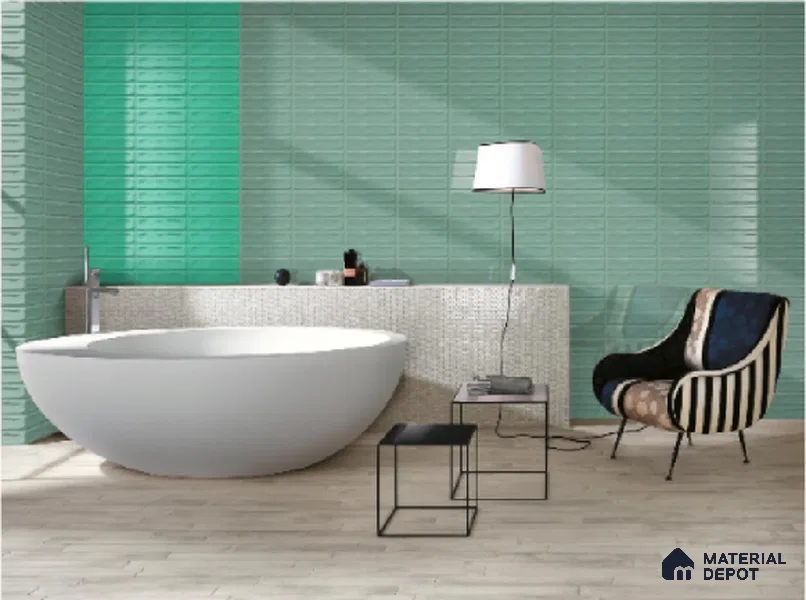 Subway Wall Tile TL 04826 G Encanto Vintage County Green 12 x 3 inch Ceramic Glossy Finish - 6.5 mm | Suitable for Highlighter Walls, Foyer, Bathroom, Kitchen Wall & Backsplashes (Sample)