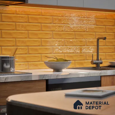 Subway Wall Tile TL 04826 I Encanto Mustard Yellow 12 x 3 inch Ceramic Glossy Finish - 6.5 mm | Suitable for Highlighter Walls, Foyer, Bathroom, Kitchen Wall & Backsplashes (Sample)