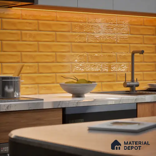 Subway Wall Tile TL 04826 I Encanto Mustard Yellow 12 x 3 inch Ceramic Glossy Finish - 6.5 mm | Suitable for Highlighter Walls, Foyer, Bathroom, Kitchen Wall & Backsplashes