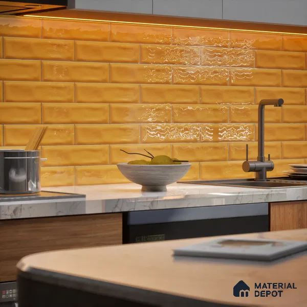 Subway Wall Tile TL 04826 I Encanto Mustard Yellow 12 x 3 inch Ceramic Glossy Finish - 6.5 mm | Suitable for Highlighter Walls, Foyer, Bathroom, Kitchen Wall & Backsplashes (Sample)