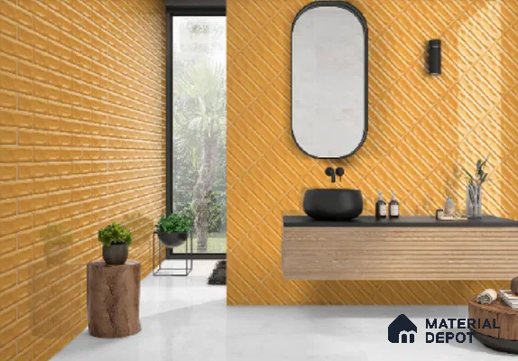 Subway Wall Tile TL 04826 I Encanto Mustard Yellow 12 x 3 inch Ceramic Glossy Finish - 6.5 mm | Suitable for Highlighter Walls, Foyer, Bathroom, Kitchen Wall & Backsplashes (Sample)