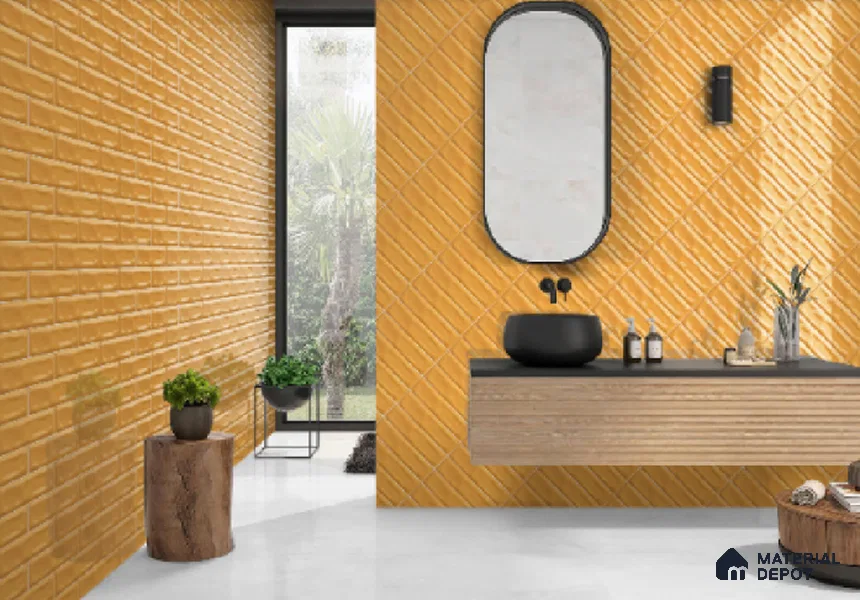 Subway Wall Tile TL 04826 I Encanto Mustard Yellow 12 x 3 inch Ceramic Glossy Finish - 6.5 mm | Suitable for Highlighter Walls, Foyer, Bathroom, Kitchen Wall & Backsplashes (Sample)