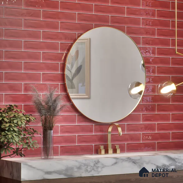 Subway Wall Tile TL 04826 J Encanto Burgundy Brown 12 x 3 inch Ceramic Glossy Finish - 6.5 mm | Suitable for Highlighter Walls, Foyer, Bathroom, Kitchen Wall & Backsplashes (Sample)