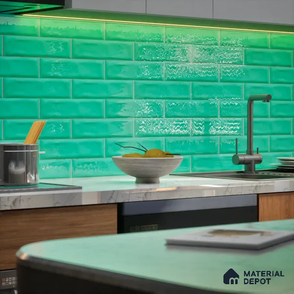 Subway Wall Tile TL 04826 K Encanto Shade 3 Turquoise Greenery 12 x 3 inch Ceramic Glossy Finish - 6.5 mm | Suitable for Highlighter Walls, Foyer, Bathroom, Kitchen Wall & Backsplashes (Sample)