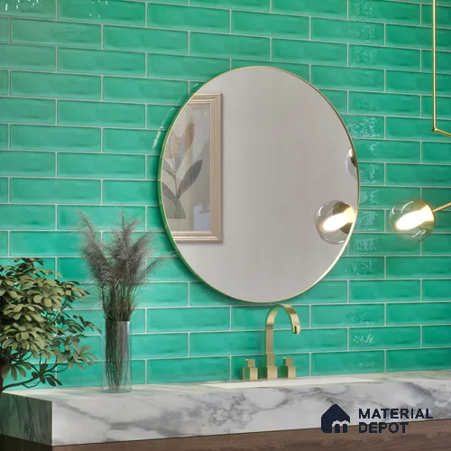 Subway Wall Tile TL 04826 K Encanto Shade 3 Turquoise Greenery 12 x 3 inch Ceramic Glossy Finish - 6.5 mm | Suitable for Highlighter Walls, Foyer, Bathroom, Kitchen Wall & Backsplashes