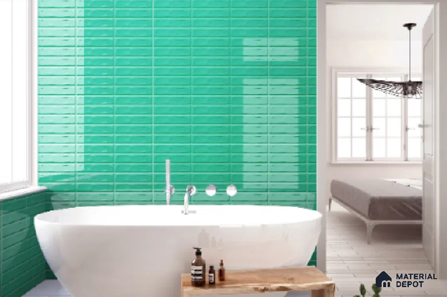 Subway Wall Tile TL 04826 K Encanto Shade 3 Turquoise Greenery 12 x 3 inch Ceramic Glossy Finish - 6.5 mm | Suitable for Highlighter Walls, Foyer, Bathroom, Kitchen Wall & Backsplashes (Sample)