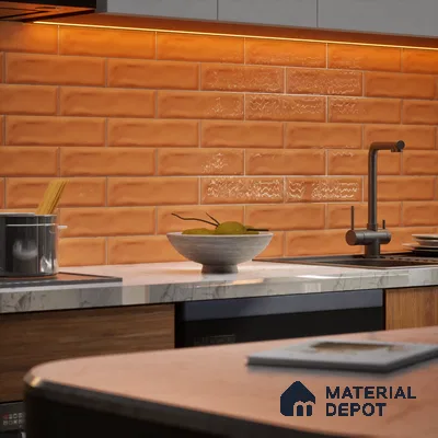 Subway Wall Tile TL 04826 L Encanto Shade 1 Emery Orange 12 x 3 inch Ceramic Glossy Finish - 6.5 mm | Suitable for Highlighter Walls, Foyer, Bathroom, Kitchen Wall & Backsplashes (Sample)