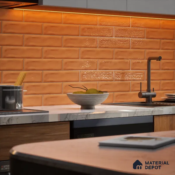 Subway Wall Tile TL 04826 L Encanto Shade 1 Emery Orange 12 x 3 inch Ceramic Glossy Finish - 6.5 mm | Suitable for Highlighter Walls, Foyer, Bathroom, Kitchen Wall & Backsplashes (Sample)