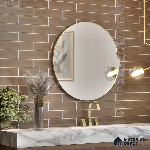 Subway Wall Tile TL 04826 T Encanto Shade 1 Tawny Umber 12 x 3 inch Ceramic Glossy Finish - 6.5 mm | Suitable for Highlighter Walls, Foyer, Bathroom, Kitchen Wall & Backsplashes