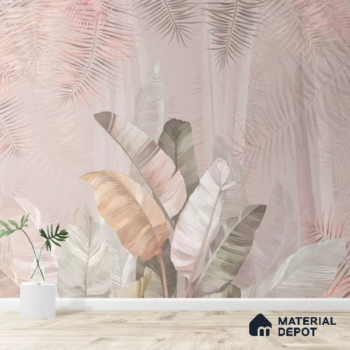 Pallav, A Champagne Pink Colors Tropical Wallpaper Indrani Series Handmade Tropical Design (Customised Size Wallpaper )
