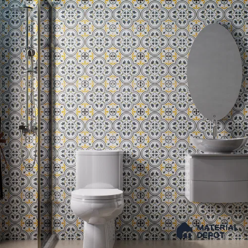 Moroccan Floor & Wall Tile TL 02123 Brown & Blue 2 ft x 2 ft Matte Finish Vitrified Tile - 9.5 mm | Suitable For Kitchen, Balcony, Dining Area | Please Expect a Slight Variation of Pattern
