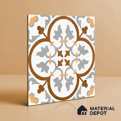 Moroccan Floor & Wall Tile TL 02121 Cool Grey & Brown 2 ft x 2 ft Matte Finish Vitrified Tile - 9.5 mm | Suitable For Kitchen, Bathroom, Dining Area | Please Expect a Slight Variation of Pattern