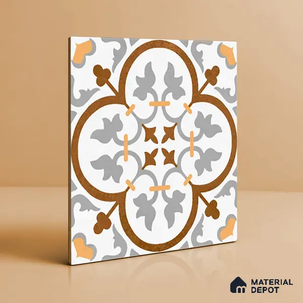 Moroccan Floor & Wall Tile TL 02121 Cool Grey & Brown 2 ft x 2 ft Matte Finish Vitrified Tile - 9.5 mm | Suitable For Kitchen, Bathroom, Dining Area | Please Expect a Slight Variation of Pattern