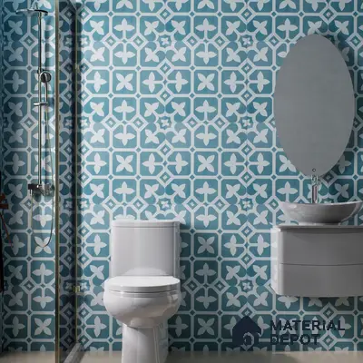 Moroccan Floor & Wall Tile TL 02120 Marine Blue 2 ft x 2 ft Matte Finish Vitrified Tile - 9.5 mm | Suitable For Kitchen, Bathroom, Dining Area | Please Expect a Slight Variation of Pattern