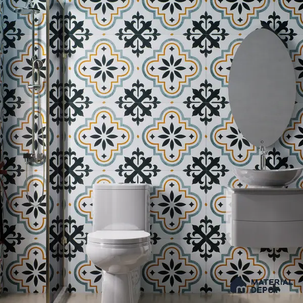 Moroccan Floor & Wall Tile TL 02122 Salt White 2 ft x 2 ft Matte Finish Vitrified Tile - 9.5 mm | Suitable For Kitchen, Bathroom, Dining Area | Please Expect a Slight Variation of Pattern