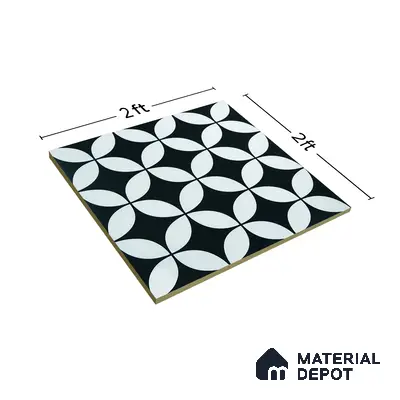 Moroccan Floor & Wall Tile TL 02119 Smoky Black 2 ft x 2 ft Matte Finish Vitrified Tile - 9.5 mm | Suitable For Kitchen, Bathroom, Dining Area | Please Expect a Slight Variation of Pattern