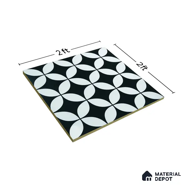 Moroccan Floor & Wall Tile TL 02119 Smoky Black 2 ft x 2 ft Matte Finish Vitrified Tile - 9.5 mm | Suitable For Kitchen, Bathroom, Dining Area | Please Expect a Slight Variation of Pattern