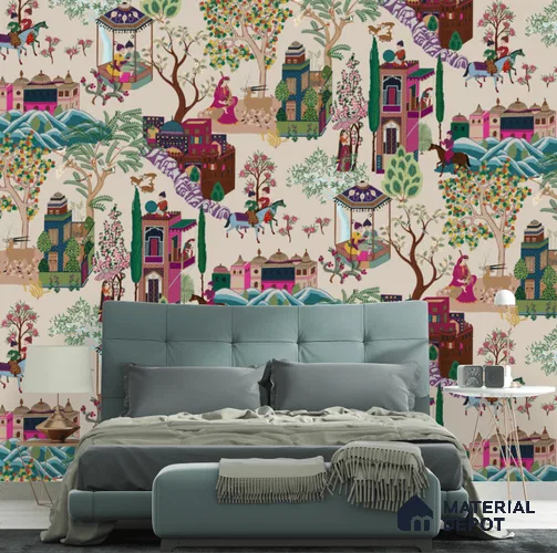 Pashmina, Indian Shawl Inspired Wallpaper for Rooms Sukoon Series Canvas Abstract Design (Customised Size Wallpaper)
