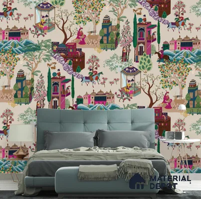 Pashmina, Indian Shawl Inspired Wallpaper for Rooms Sukoon Series Handmade Abstract Design (Customised Size Wallpaper)