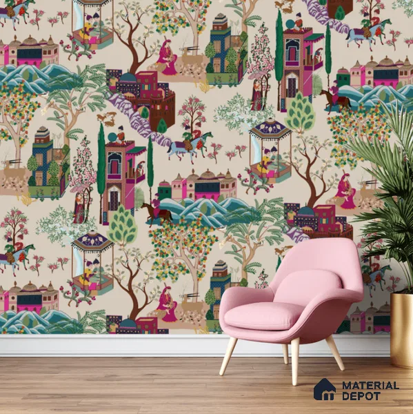 Pashmina, Indian Shawl Inspired Wallpaper for Rooms Sukoon Series Handmade Abstract Design (Customised Size Wallpaper)