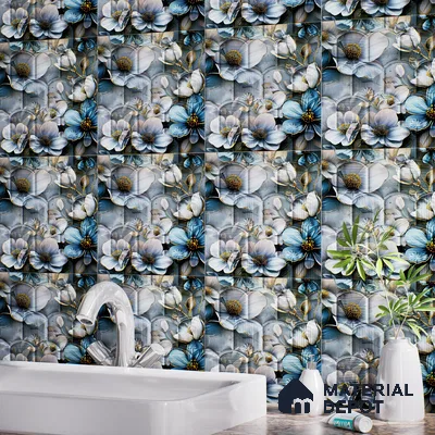 Patterned Wall Tile TL 08502 D 1 ft x 1 ft Glue Matte Finish Ceramic Tile - 10 mm | Suitable for Living Room, Bedroom, Bathroom & Kitchen | Please Expect a Slight Variation of Pattern