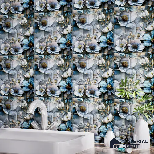 Patterned Wall Tile TL 08502 D 1 ft x 1 ft Glue Matte Finish Ceramic Tile - 10 mm | Suitable for Living Room, Bedroom, Bathroom & Kitchen | Please Expect a Slight Variation of Pattern