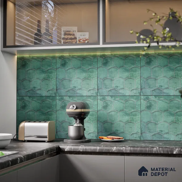 Patterned Wall Tile TL 08502 E 1 ft x 1 ft Matte Finish Ceramic Tile - 10 mm | Suitable for Living Room, Bedroom, Bathroom & Kitchen | Please Expect a Slight Variation of Pattern