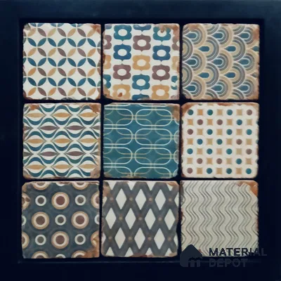 Handmade Third Fired Tumbled Tile TL 12991 Retro Patchwork 97x97 mm Glazed Matte Finish Vitrified Mutipurpose Wall & Floor Scandinavian Series Tile - 9 mm