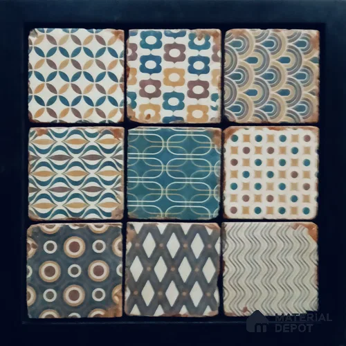 Handmade Third Fired Tumbled Tile TL 12991 Retro Patchwork 97x97 mm Glazed Matte Finish Vitrified Mutipurpose Wall & Floor Scandinavian Series Tile - 9 mm