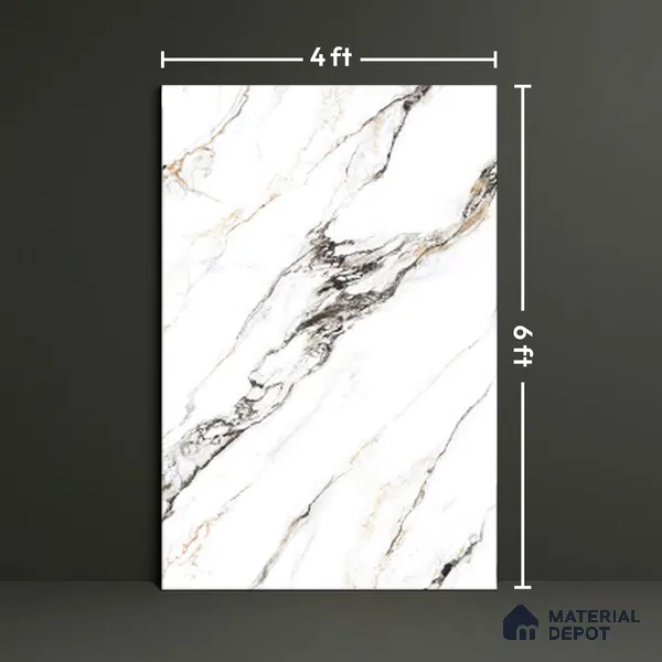 TL 00351 Pearl White 6 ft x 4 ft Glossy Finish Endless Vitrified Wall & Floor Tile - 9 mm | Adhesive and Spacers Must be Used During Installation