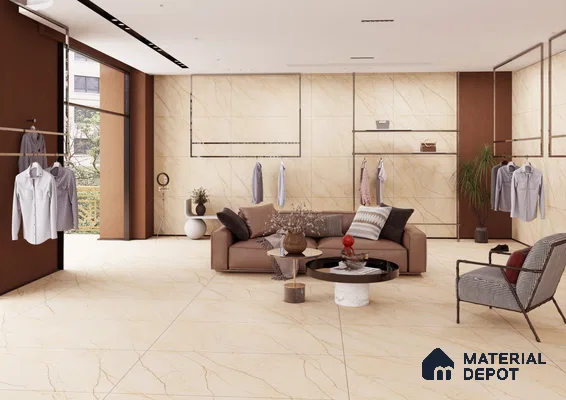 Contemporary Fashion Showroom with Elegant Marble-Inspired Tiles | Material Depot