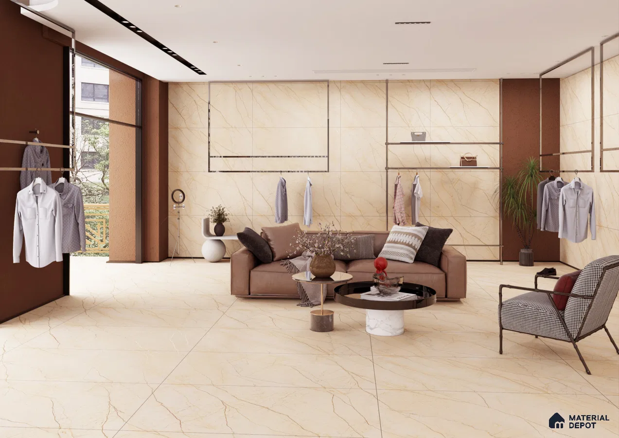 Contemporary Fashion Showroom with Elegant Marble-Inspired Tiles | Material Depot