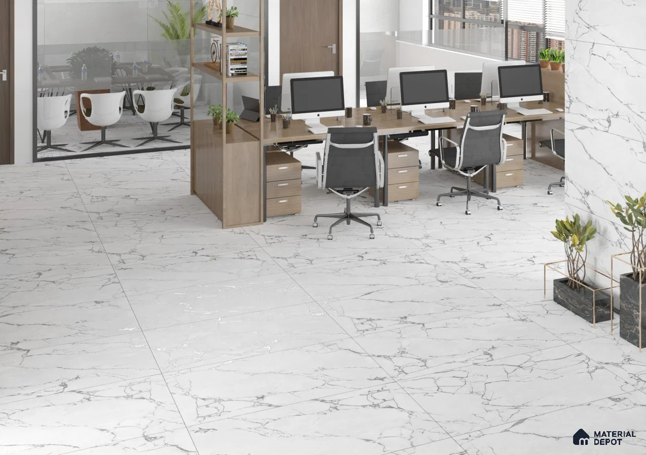Modern Office with Sleek Marble-Inspired Tile Design | Material Depot