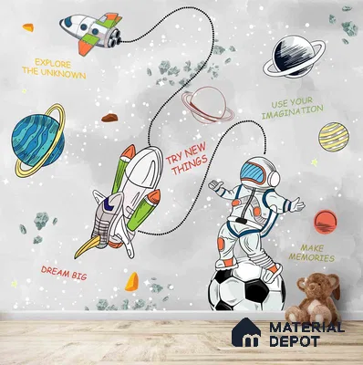 Personalised Space Kids Room Wallpaper, Colorful Sparkla N Shine Series Handmade Space Design (Customised Size Wallpaper)
