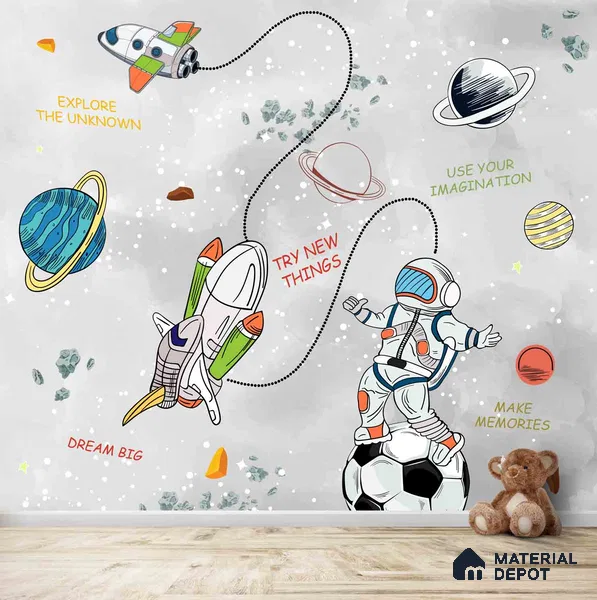 Personalised Space Kids Room Wallpaper, Colorful Sparkla N Shine Series Handmade Space Design (Customised Size Wallpaper)