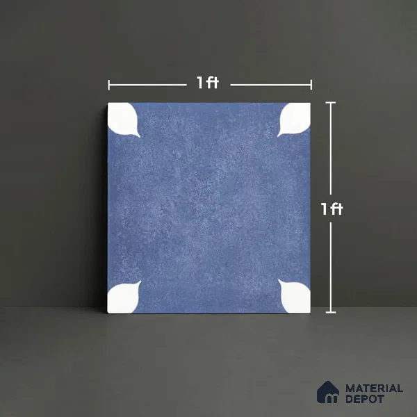 Moroccan Wall & Floor Tile TL 06356 Petal Blue 1 ft x 1 ft Matte Finish Ceramic Tile - 7.5 mm | Suitable for Bathroom, Kitchen, Balcony | Please Expect a Slight Variation of Pattern