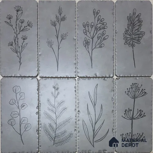 Handmade Third Fired Tumbled Tile TL 13003 Graphite Sketch 297x147 mm Satin Finish Vitrified French Series Tile - 9 mm | 12 Random Design | Custom Design & Individual Designs Available
