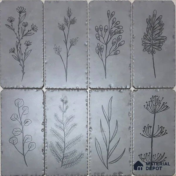 Handmade Third Fired Tumbled Tile TL 13003 Graphite Sketch 297x147 mm Satin Finish Vitrified French Series Tile - 9 mm | 12 Random Design | Custom Design & Individual Designs Available