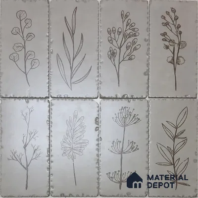 Handmade Third Fired Tumbled Tile TL 13003 B Ivory Sketch 297x147 mm Satin Finish Vitrified French Series Tile - 9 mm | 12 Random Design | Custom Design & Individual Designs Available